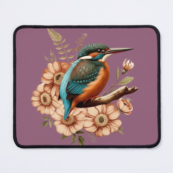 Item preview, Common Kingfisher with Vintage Rustic Autumn Florals designed and sold by BirdsnStuff.