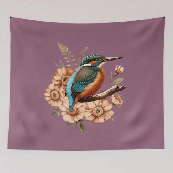 Item preview, Common Kingfisher with Vintage Rustic Autumn Florals designed and sold by BirdsnStuff.