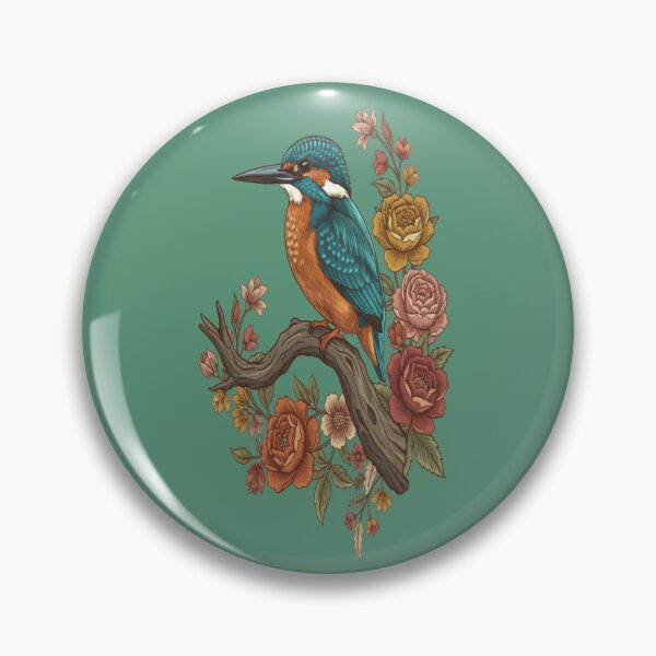 Item preview, Common Kingfisher on Rustic Vintage Floral Branch designed and sold by BirdsnStuff.