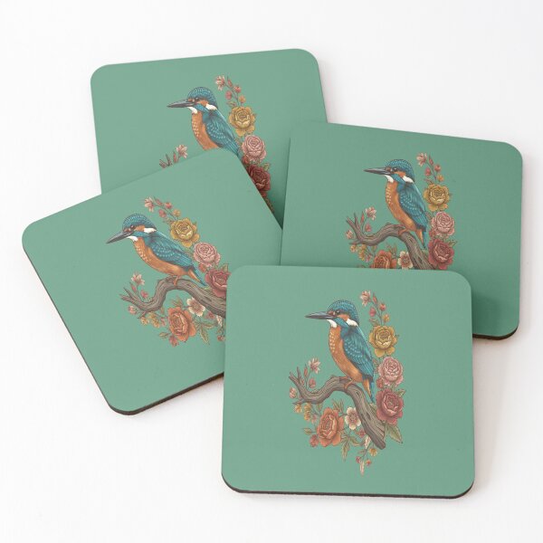 Item preview, Common Kingfisher on Rustic Vintage Floral Branch designed and sold by BirdsnStuff.