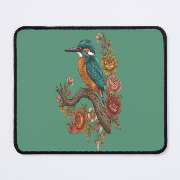 Item preview, Common Kingfisher on Rustic Vintage Floral Branch designed and sold by BirdsnStuff.