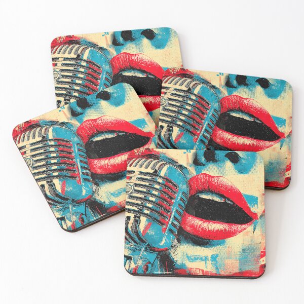 Item preview, Vintage Abstract Music Poster – Singer Lips & Micophone Colorful Grunge designed and sold by Coder-T.