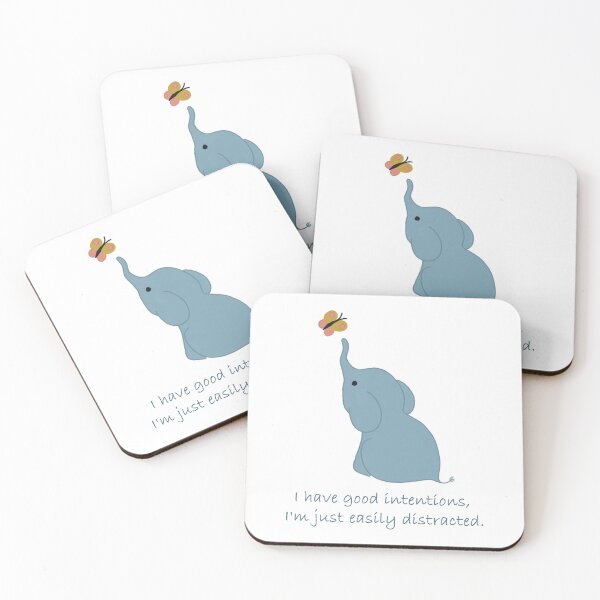 Item preview, I Have Good Intentions, I'm Just Easily Distracted - Elephant and Butterfly #2 designed and sold by Lorelle Gifts.