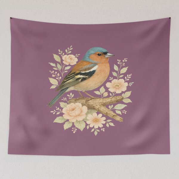 Item preview, Common Chaffinch with Blossoms in Botanical Art designed and sold by BirdsnStuff.