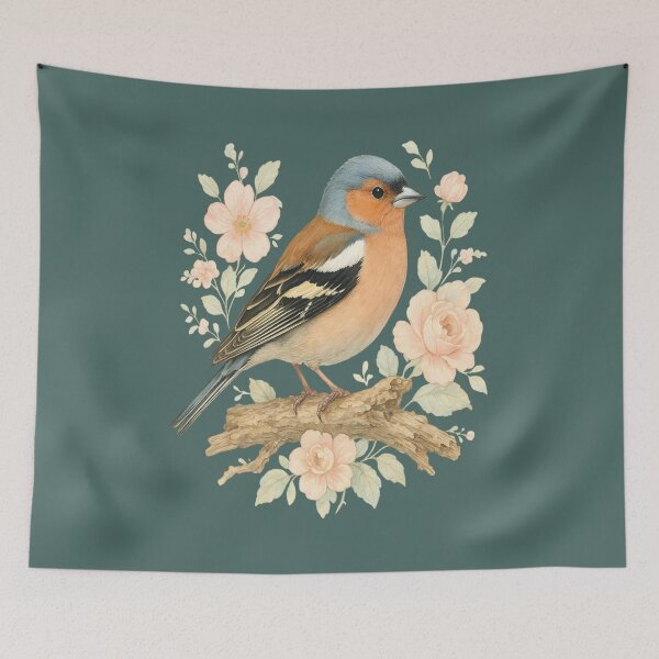 Item preview, Common Chaffinch with Blossoms in Botanical Art designed and sold by BirdsnStuff.