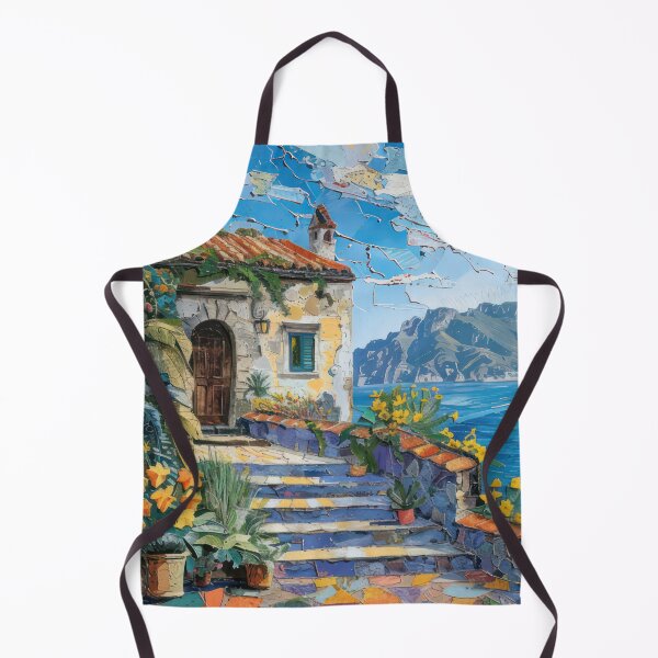 Item preview, Mediterranean Coastal Escape – Vibrant Cliffside Cottage & Sea View Painting designed and sold by NeoNebulaArt.