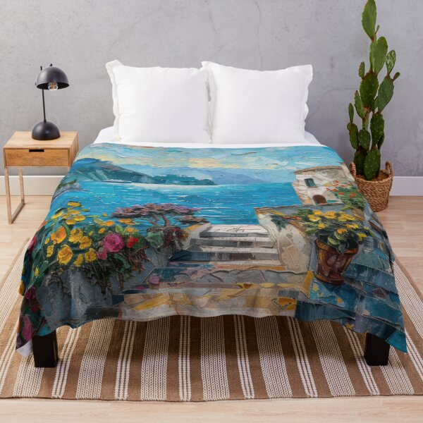 Item preview, Mediterranean Terrace Serenity – Coastal Cottage & Ocean Horizon Art designed and sold by NeoNebulaArt.
