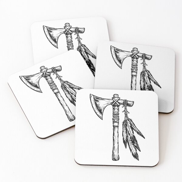 Item preview, Tribal Tomahawk Illustration – Black and White Feathered Axe Drawing designed and sold by inkoutninja.