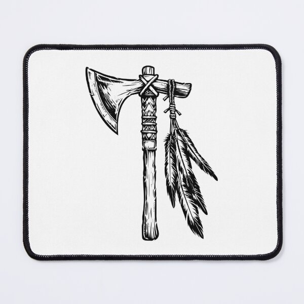 Item preview, Tribal Tomahawk Illustration – Black and White Feathered Axe Drawing designed and sold by inkoutninja.