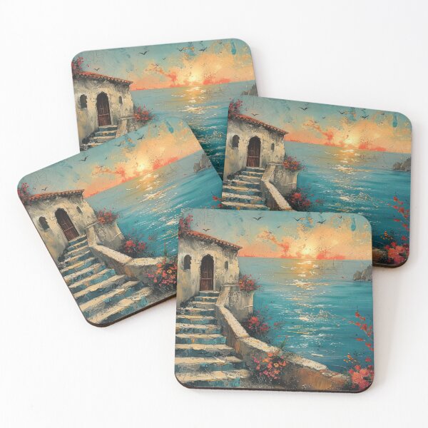 Item preview, Mediterranean Sunset Glow – Coastal Cliffside & Ocean View Art designed and sold by NeoNebulaArt.