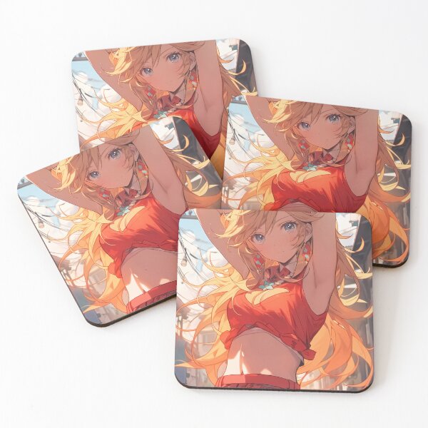 Item preview, Shinobu Oshino Bakemonogatari Blonde Anime Girl Summer Street Style Red Outfit Playful Pose Cute designed and sold by earlobejerk.