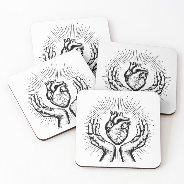Item preview, Sacred Heart in Hands – Black and White Anatomical Spiritual Illustration designed and sold by inkoutninja.