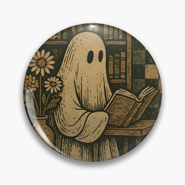 Item preview, Library Ghost Reading – Vintage Olive Linocut designed and sold by MvuuStudio.