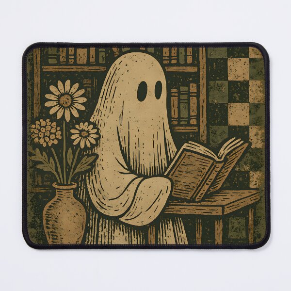 Item preview, Library Ghost Reading – Vintage Olive Linocut designed and sold by MvuuStudio.