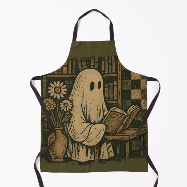 Item preview, Library Ghost Reading – Vintage Olive Linocut designed and sold by MvuuStudio.