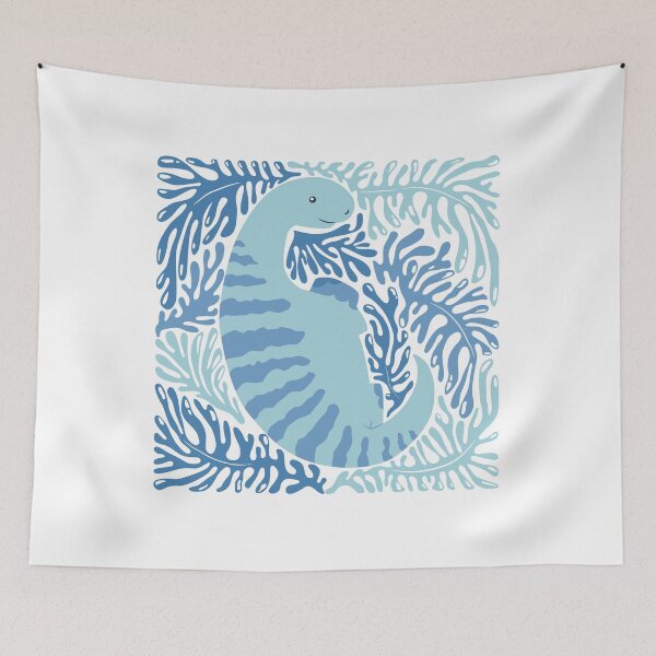 Item preview, Cute blue dinosaur and abstract plants designed and sold by DarianaArt.