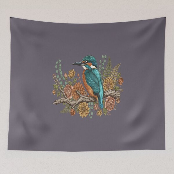 Item preview, Common Kingfisher with Rustic Autumn Botanical Florals designed and sold by BirdsnStuff.