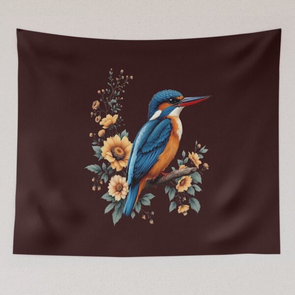Item preview, Common Kingfisher with Vintage Sunlit Botanical Blooms designed and sold by BirdsnStuff.