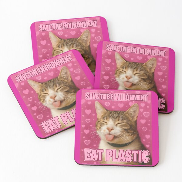 Item preview, Save the Environment Eat Plastic Funny Cat Meme designed and sold by LunaSpellStudio.