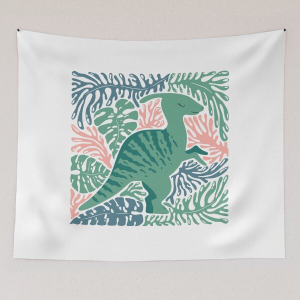 Item preview, Cute green dinosaur and abstract plants designed and sold by DarianaArt.