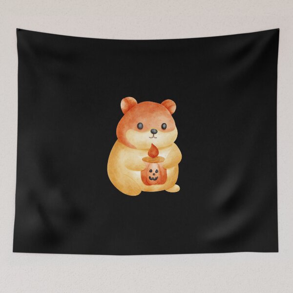 Item preview, Cute Cartoon Hamster with Pumpkin Candlestick | Halloween Illustration designed and sold by Pe.peach.