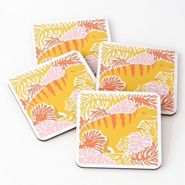 Item preview, Cute yellow dinosaur t-rex and abstract plants designed and sold by DarianaArt.