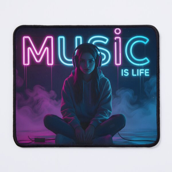 Item preview, DJ woman with headphones and music lettering designed and sold by Salimgor Hangaround Music.