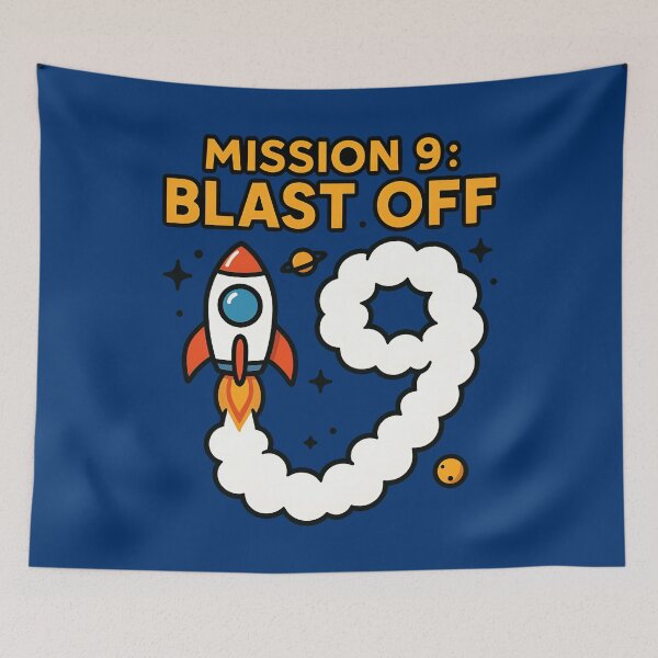 Item preview, Mission 9 Blast Off Space Rocket 9th Birthday Kids designed and sold by Blok45.