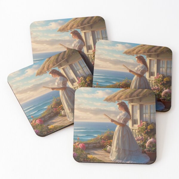 Item preview, Elegant Victorian Woman Reading the letter Beside the Sea designed and sold by BlareBlare.