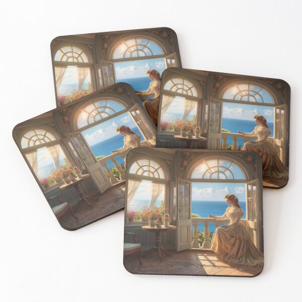 Item preview, Victorian Woman Composing Letters with Ocean View designed and sold by BlareBlare.