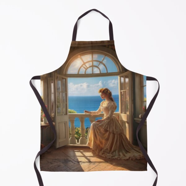 Aperçu de l'œuvre Victorian Woman Composing Letters with Ocean View créée et vendue par BlareBlare.