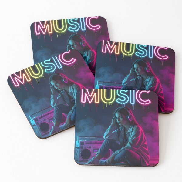 Item preview, Woman with headphones and retro boom box designed and sold by Salimgor Hangaround Music.