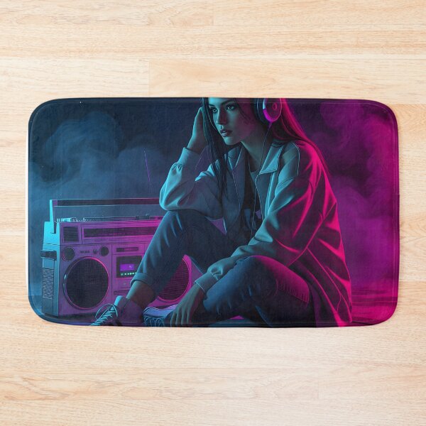 Item preview, Woman with headphones and retro boom box designed and sold by Salimgor Hangaround Music.