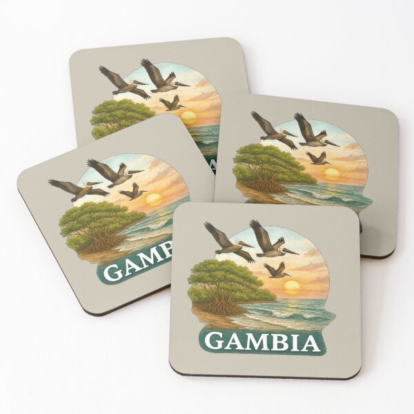Item preview, Gambia Coastal Sunset - Pelicans, Mangroves & Ocean designed and sold by Myra365Art.