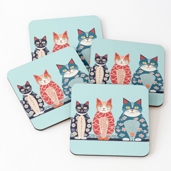 Item preview, Navy, Red, and Black Cats – Ukiyo-e Style Size-Graded Trio designed and sold by LEO'S CREATURE　れおずくりーちゃー.