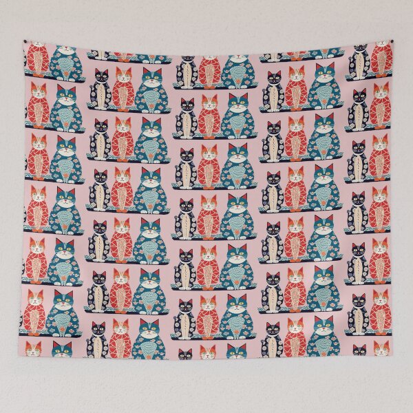 Item preview, Navy, Red, and Black Cats – Ukiyo-e Style Size-Graded Trio designed and sold by LEO'S CREATURE　れおずくりーちゃー.