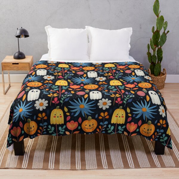 Item preview, Spooky Cute Ghosts& Pumpkins with Autumn Foliage Colorful Halloween Pattern designed and sold by GolDreamShop.