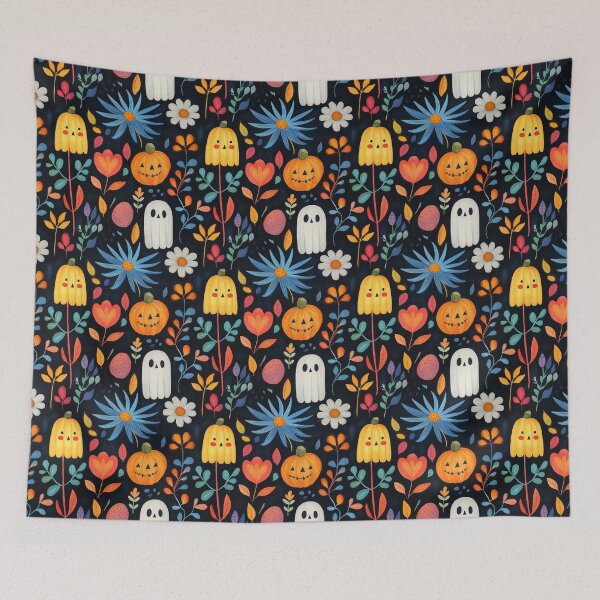 Item preview, Spooky Cute Ghosts& Pumpkins with Autumn Foliage Colorful Halloween Pattern designed and sold by GolDreamShop.