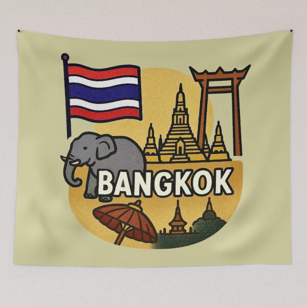 Item preview, Bangkok, Thailand – Temples, Elephant & Flag designed and sold by Myra365Art.