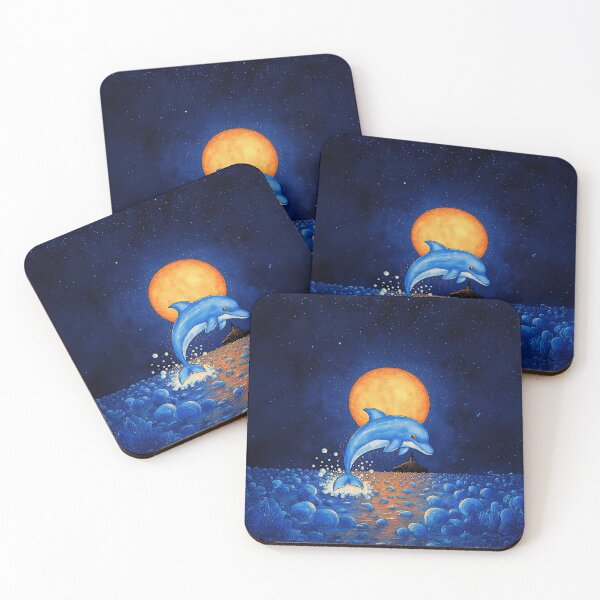 Item preview, Dolphin Under the Golden Moon designed and sold by Whimsical Hug.
