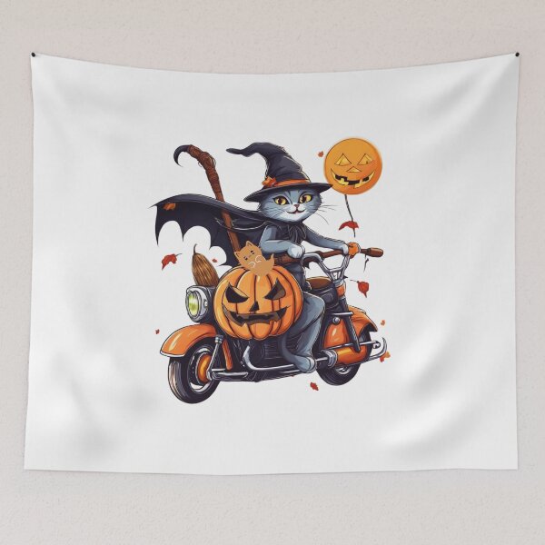 Item preview, Witchy Cat on Pumpkin Motorcycle Design,Halloween,Halloween thrit designed and sold by SiripornSeaynng.