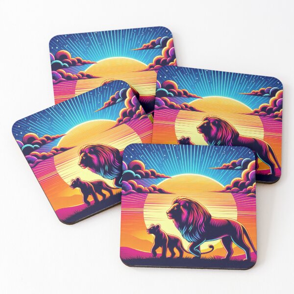 Item preview, silhouette of lion and cub at sunset designed and sold by Dogandesighn.