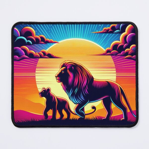 Item preview, silhouette of lion and cub at sunset designed and sold by Dogandesighn.