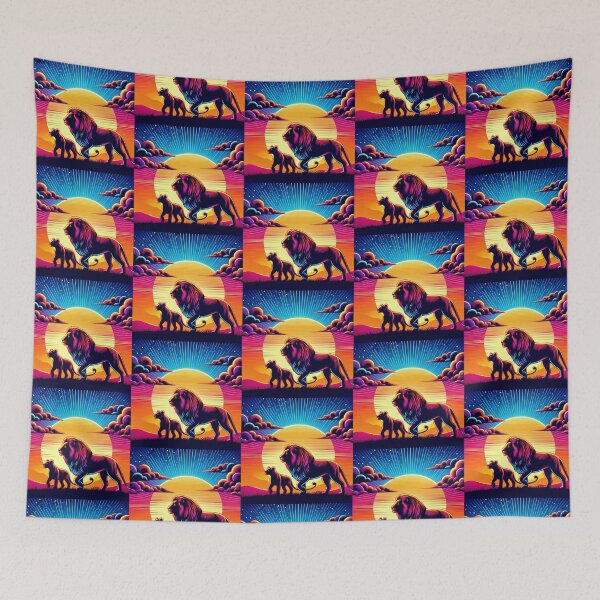 Item preview, silhouette of lion and cub at sunset designed and sold by Dogandesighn.