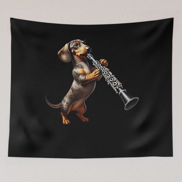 Item preview, Dachshund Playing Clarinet Player Dog Lover designed and sold by Kimberley King Art  King Art.