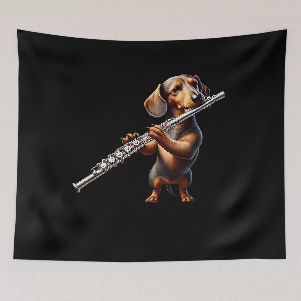 Item preview, Dachshund Playing Flute Player Dog Lover designed and sold by Kimberley King Art  King Art.
