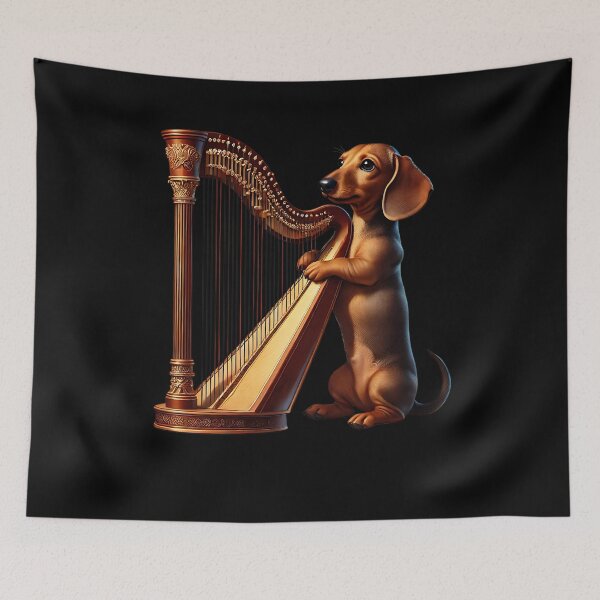 Item preview, Dachshund Playing Harp Player Dog Lover designed and sold by Kimberley King Art  King Art.