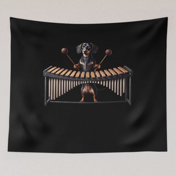 Item preview, Dachshund Playing Marimba Player Dog Lover designed and sold by Kimberley King Art  King Art.