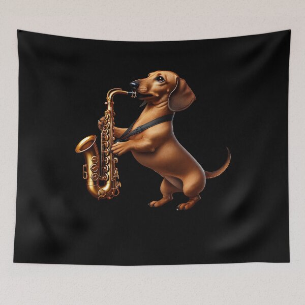 Item preview, Dachshund Playing Saxophone Player Dog Lover designed and sold by Kimberley King Art  King Art.