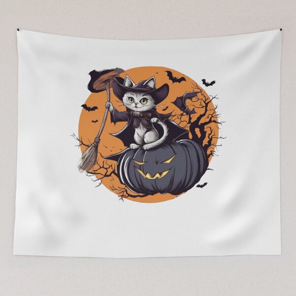 Item preview, Cute White Witch Cat on Pumpkin,Halloween,Halloween thrit designed and sold by SiripornSeaynng.